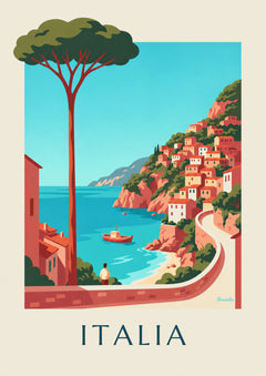 Poster med italiensk kust och pastellfärgade byar på klipporna