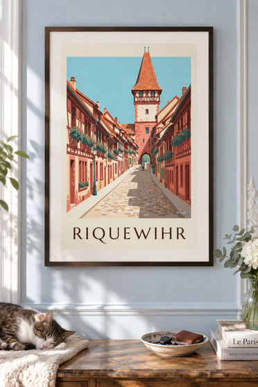 Affiche Riquewihr et sa tour du Dolder en Alsace : encadrée au mur