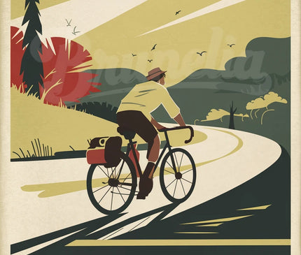 Affiche vintage aventure à vélo