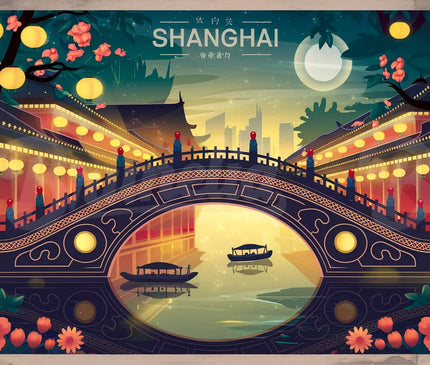 Affiche pont ancien rétro Shanghai