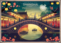 Affiche Shanghai art déco lanternes et fleuve