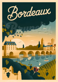 Affiche Bordeaux pont de pierre et vignobles