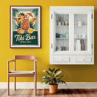 Affiche Tiki Bar tropical ouvert 24h années 1950