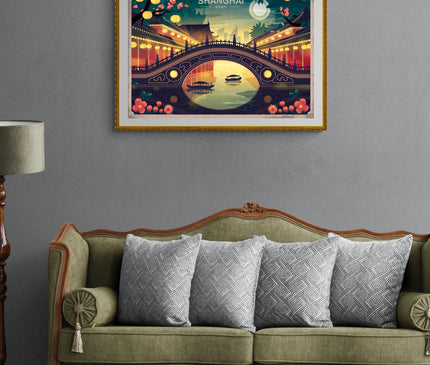 Affiche pont ancien rétro Shanghai