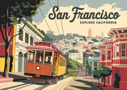 Affiche graphique - Tramway coloré dans les rues de San Francisco
