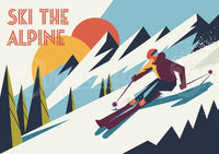 Affiche sportive d'hiver descente alpine rétro