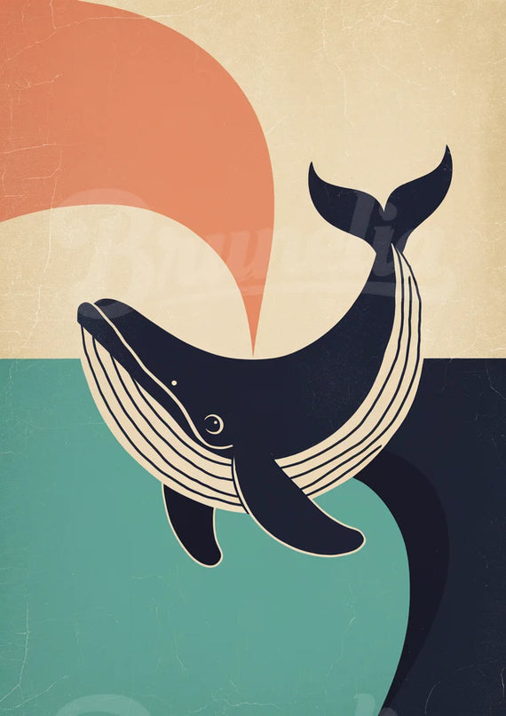 Affiche baleines rétro Vancouver Island