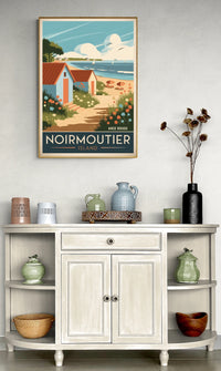 Affiche Noirmoutier Island cabane plage et voiliers