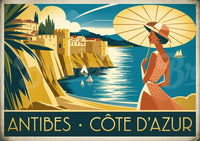 Affiche Femme Élégante avec Parasol surplombant la Mer