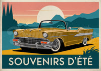 Affiche rétro Chevrolet cabriolet dorée coucher soleil