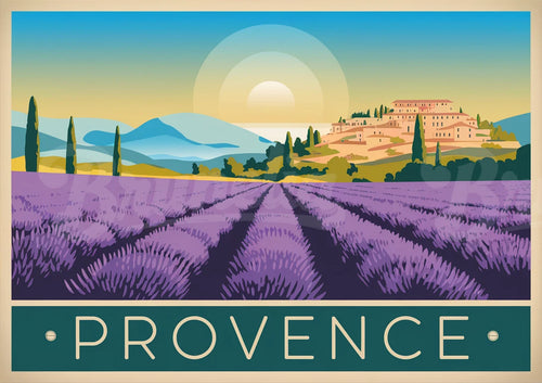 Affiche Champs de lavande style Art déco Provence