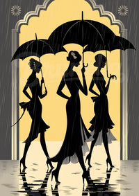 Affiche Élégance Féminine sous la Pluie – Style Art Déco