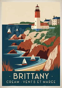 Affiche phare rouge et blanc sur falaise – Ambiance côtière