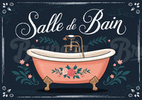 Affiche Baignoire Rétro Floral Salle de bain