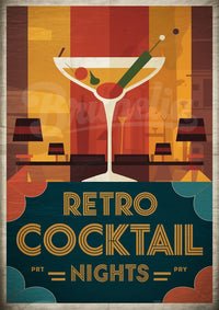 Affiche artistique rétro – Cocktail au verre élégant