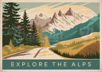 Affiche graphique - Sentier alpin et montagnes enneigées