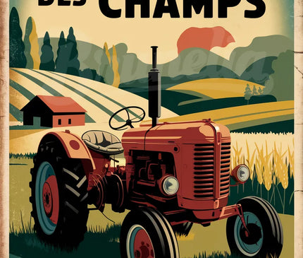 Affiche tracteur champêtre vintage