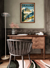 Affiche Alpin chalet montagne enneigée Art Déco Ski