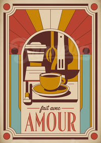 Affiche Rétro Art déco avec message d'amour Café