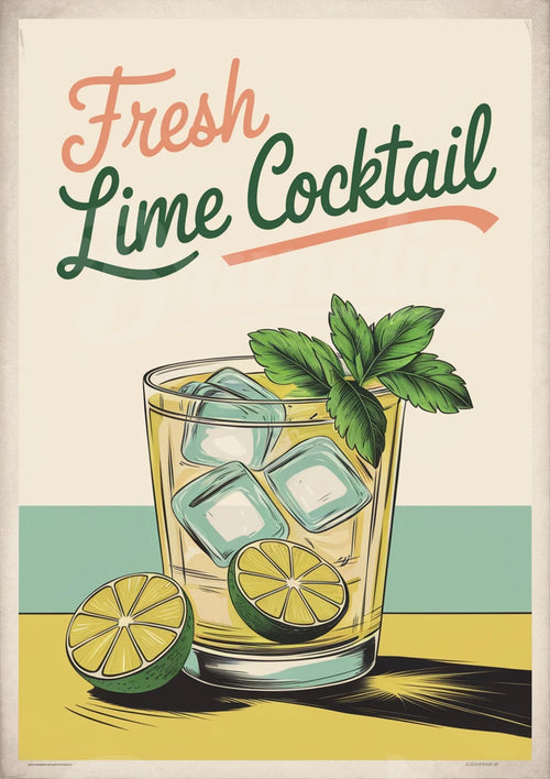 Affiche Fresh Lime Cocktail style rétro années 1950