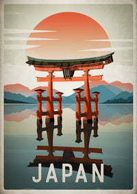 Affiche Torii Traditionnel – Reflets et Montagnes Paisibles