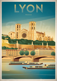 Illustration rétro moderne - Panorama de Lyon et Saône