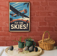 Affiche rétro aviation décor art déco avion trimoteur