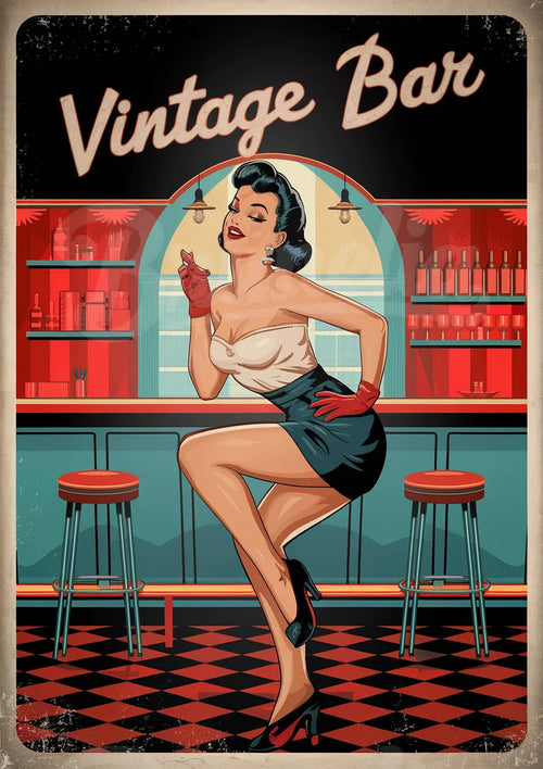 Affiche rétro glamour – Bar vintage et style pin-up
