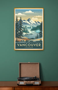 Affiche Vancouver lac montagne forêt style rétro