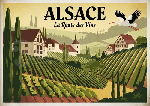 Affiche Route des Vins vignobles terrasses Alsace
