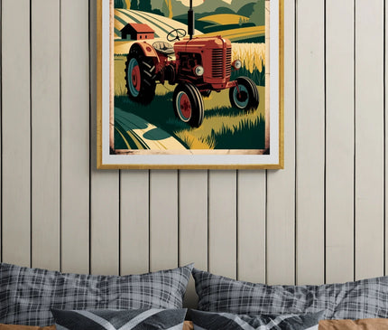 Affiche tracteur champêtre vintage