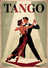 Affiche Tango couple dansant art déco rétro