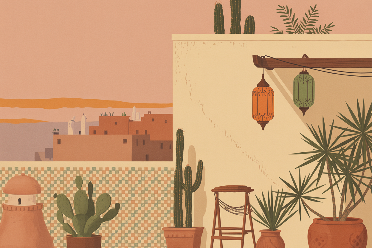 Affiche bohème Marrakech terrasse mosaïque Brunelia