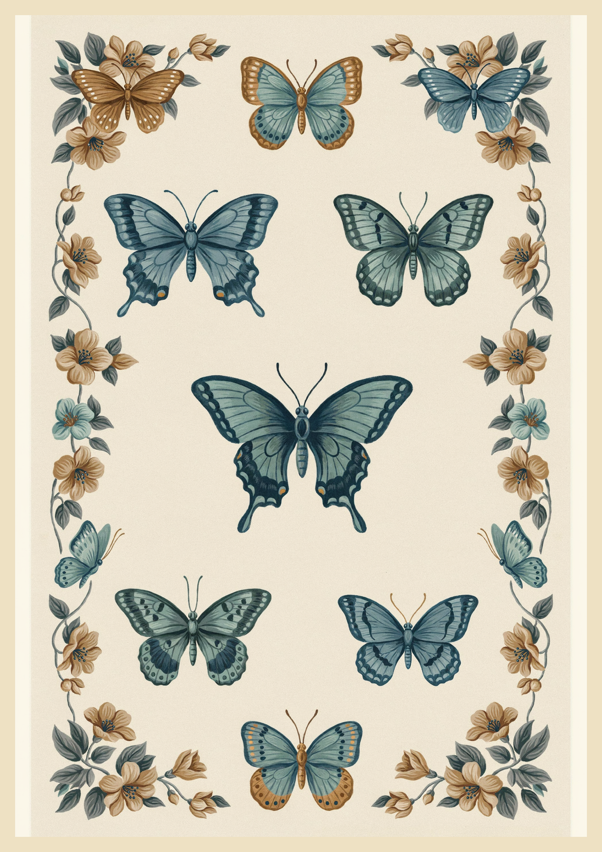 Affiche planche entomologique scarabées papillons libellules