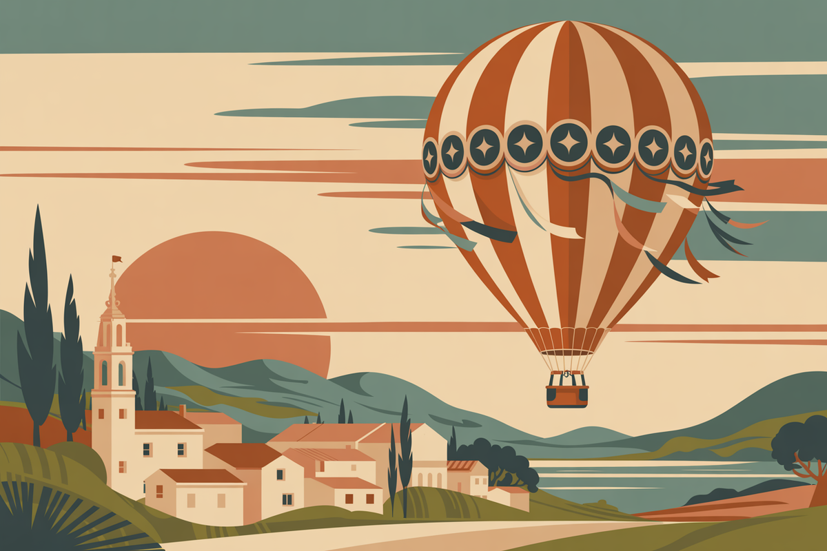 Affiche cadeau anniversaire montgolfière vintage Brunelia