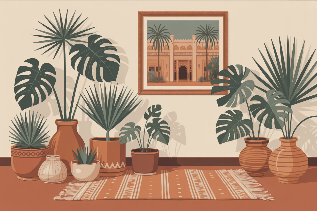 Affiche bohème terracotta plantes vertes Brunelia