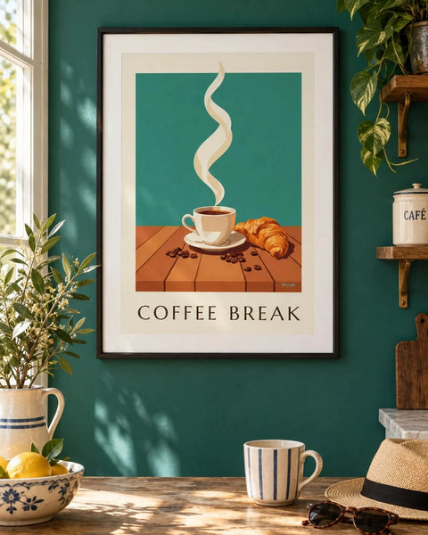 Affiches café : affiche de la collection encadrée dans un intérieur