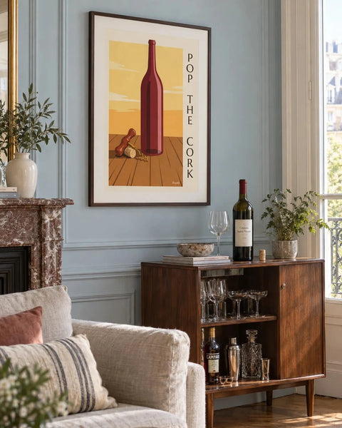 Affiches vin : affiche de la collection encadrée dans un intérieur