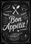 Affiche Bon Appétit restaurant rétro noir et blanc