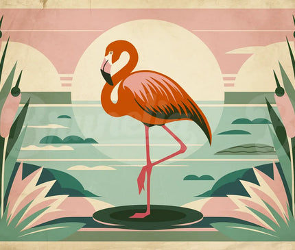 Affiche flamant rose rétro