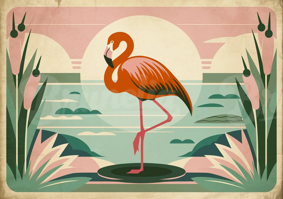 Affiche flamant rose rétro