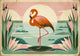 Affiche flamant rose Art Déco rétro