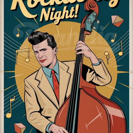 Affiche vintage contrebasse rockabilly