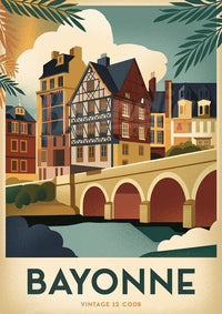 Affiche Architecture Médiévale et Pont Historique Bayonne
