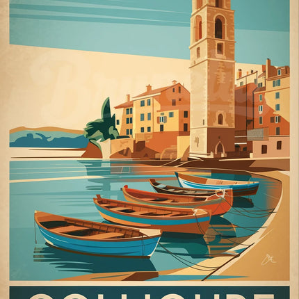 Affiche peinture artistique Collioure rétro