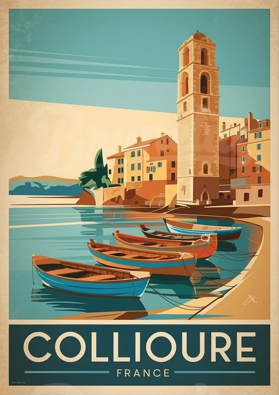 Affiche peinture artistique Collioure rétro