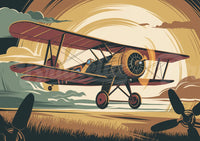 Affiche Biplan hangar Art Déco rétro Avion