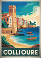 Affiche Collioure église fortifiée et port méditerranéen
