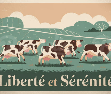 Affiche vintage vaches en liberté
