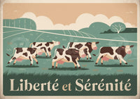 Affiche vaches et liberté rurale style art déco